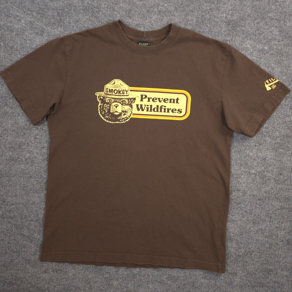 Filson Smokey Bear T Shirt Mens M Brown Prevent Wildfires Pioneer Graphic Crew